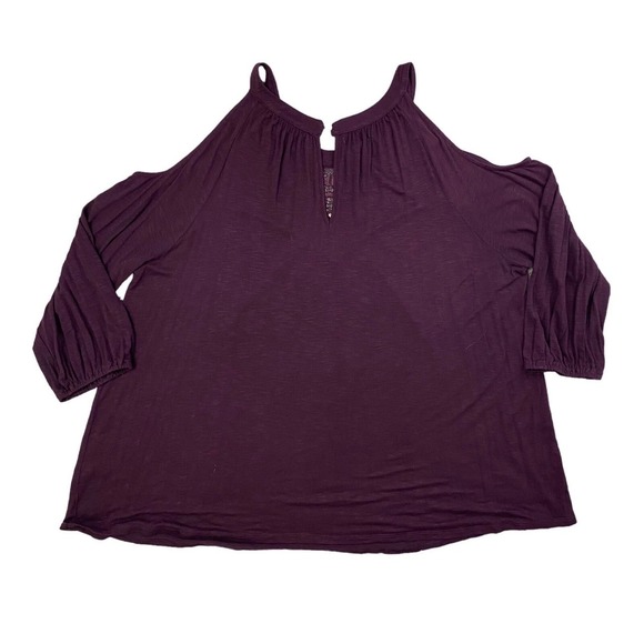Maurices Top Size 2 Plus 2X Plum Purple Cold Shoulder Embellished Sequin Mesh - Picture 10 of 10